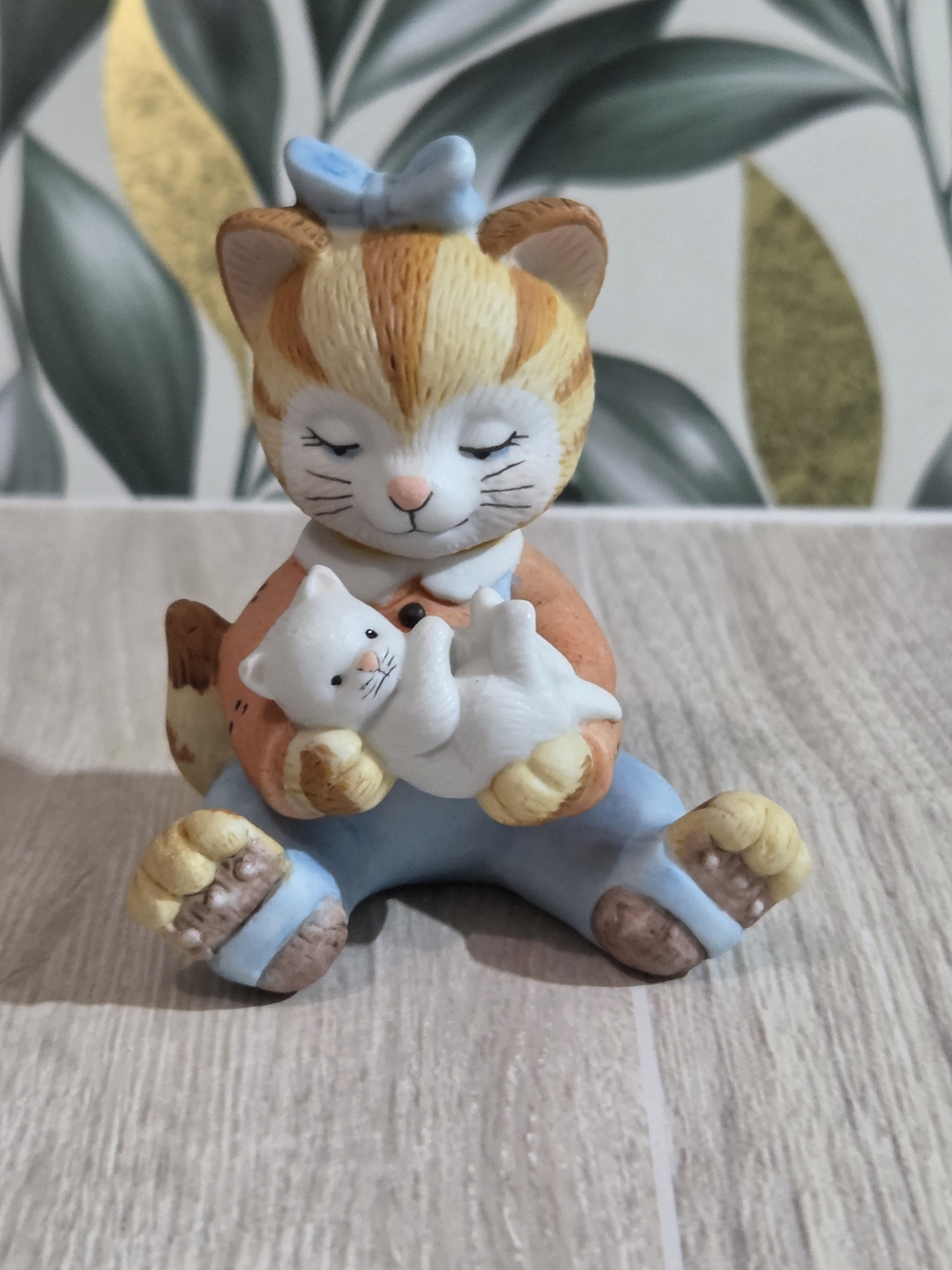 Hand-Painted Cat Figurine in Orange, Blue and White - Charming Home Accent